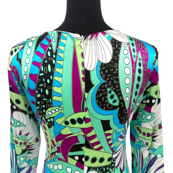 Cache Women's Dress Vtg Silk Medium Psychedelic Floral Shift Mod Y2K Dress Sz 4 - Picture 7 of 10